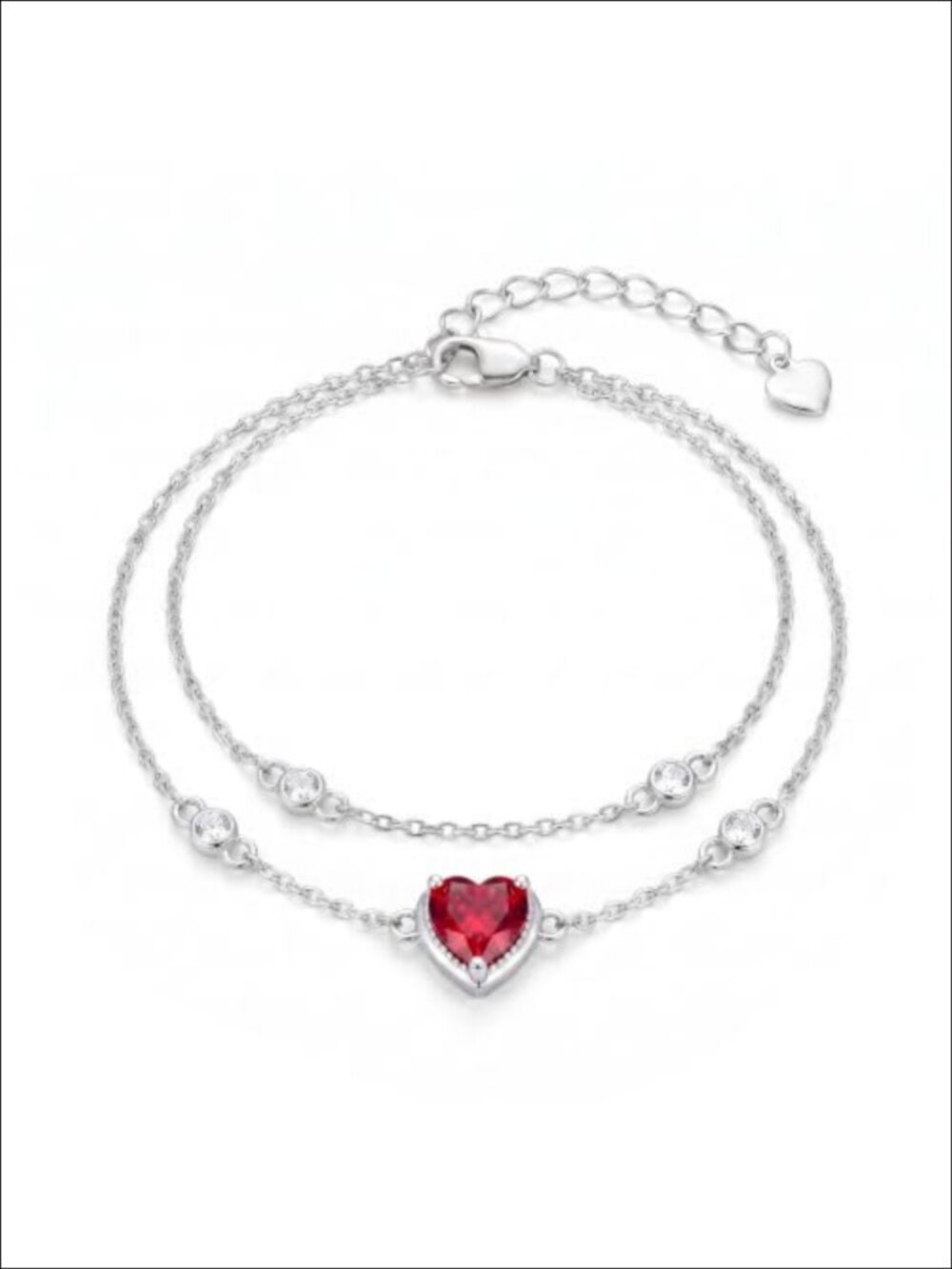 925 Sterling Silver Double Layer Heart Bracelet Adjustable Layered Love Jewelry